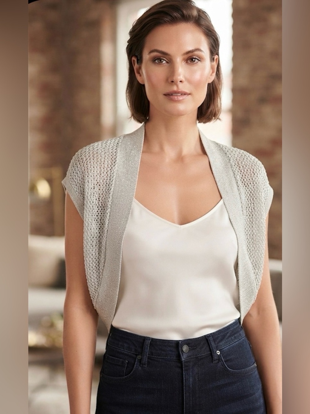 Vintage Y2K XOXO Metallic Knit Shrug Cropped Open Cardigan Bolero M